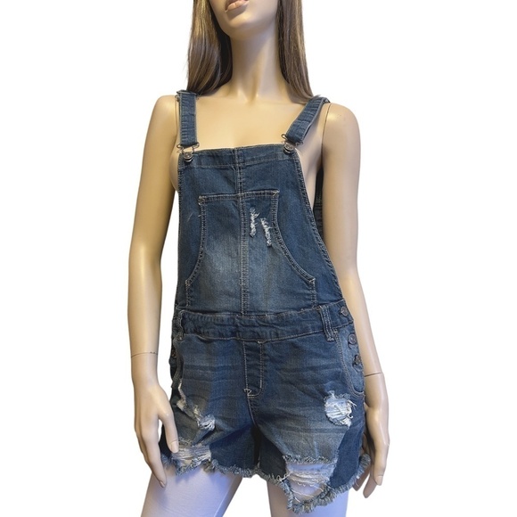 Wallflower Overall Shorts Factory Destroyed Distressed Dungaree Denim Romper - Picture 11 of 13